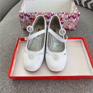 Josmo White Kids Dress Shoes with Floral Accent